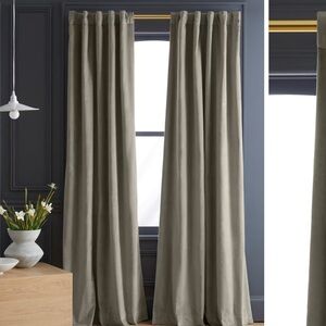 NWT QUINCE 48x84 Cotton Velvet Room Darkening Curtain Light Grey 3509